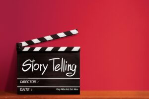 Storytelling Online.,Text,Title,On,Film,Slate,Or,Clapperboard,For